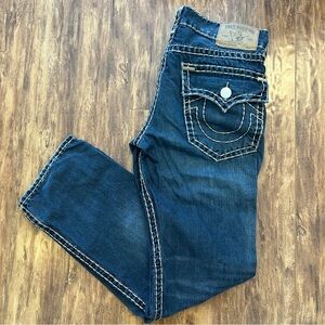 True Religion men's jeans 33 x 32 blue denim pants straight leg luxury designer